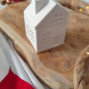 Bougie Maison de Noël | Jesmonite & mèche bois crépitante